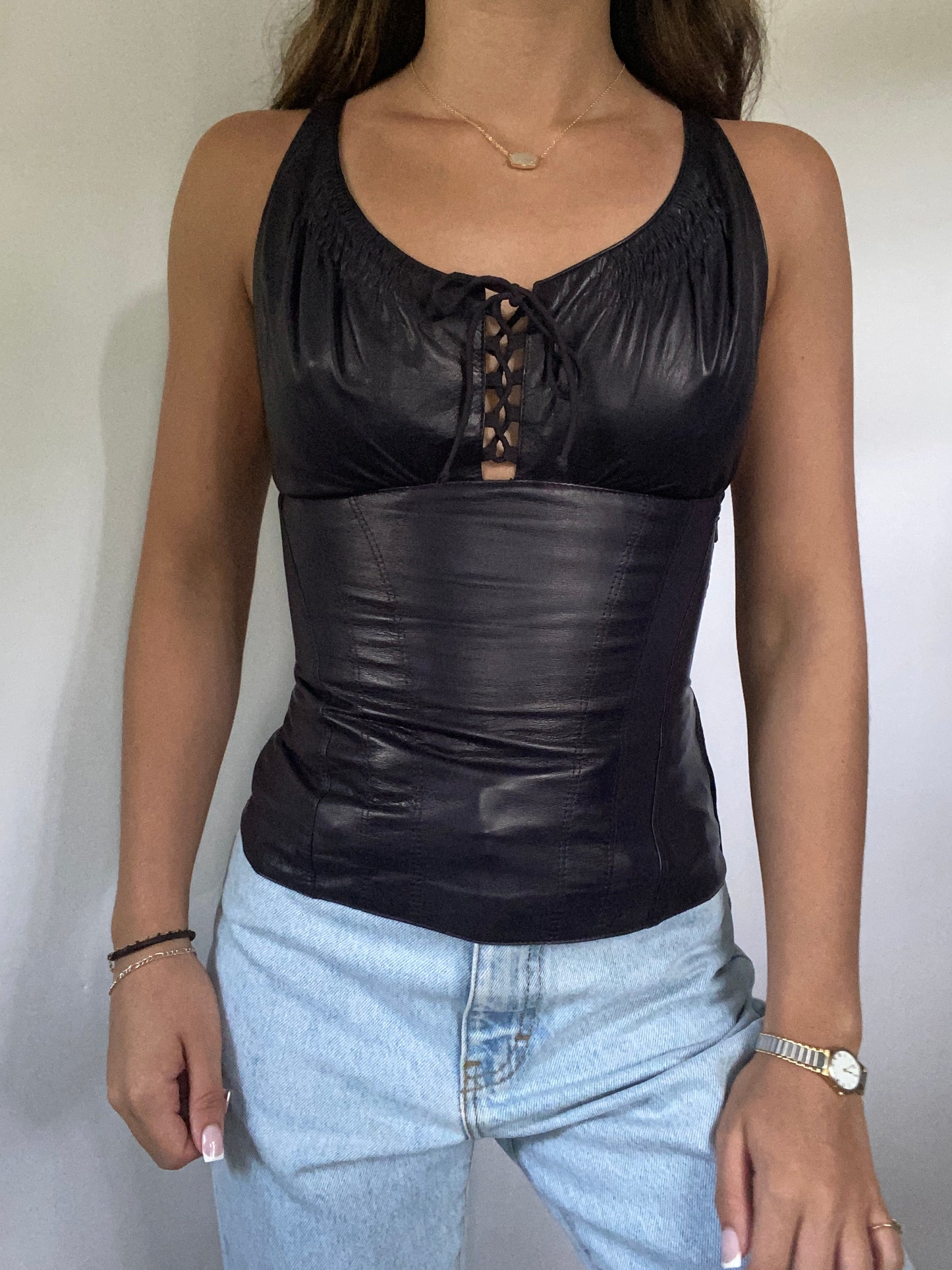 Gucci Tom Ford Era Ruched Leather Top Size XS