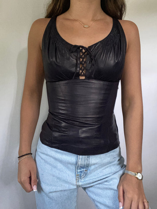 Gucci Tom Ford Era Ruched Leather Top Size XS