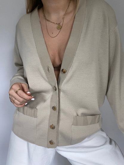 Salvatore Ferragamo Logo Button Biege Cardigan Size M