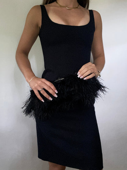 Black Feather Minaudiere Bag