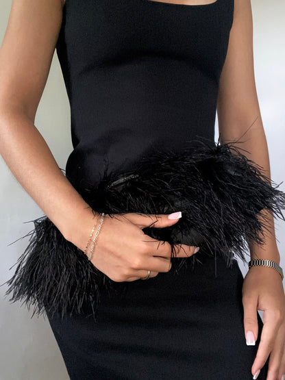 Black Feather Minaudiere Bag