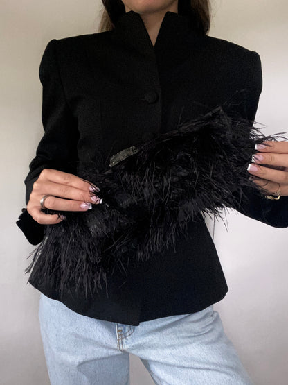 Black Feather Minaudiere Bag