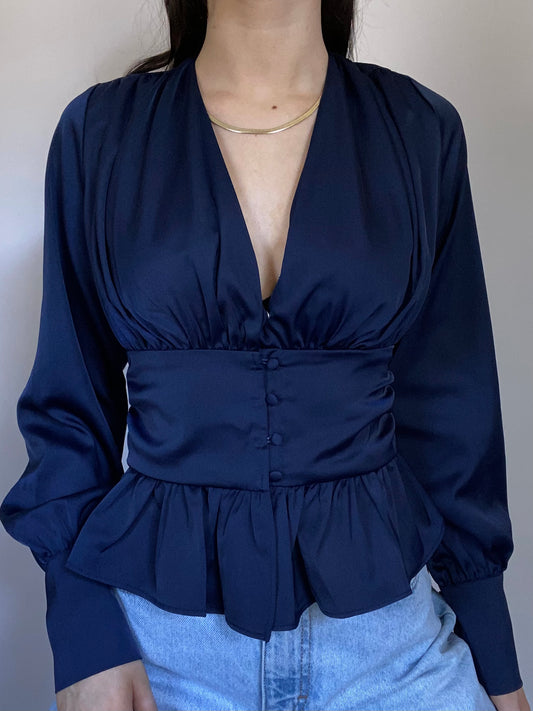 Jason Wu Blue Silky Babydoll Top Size S