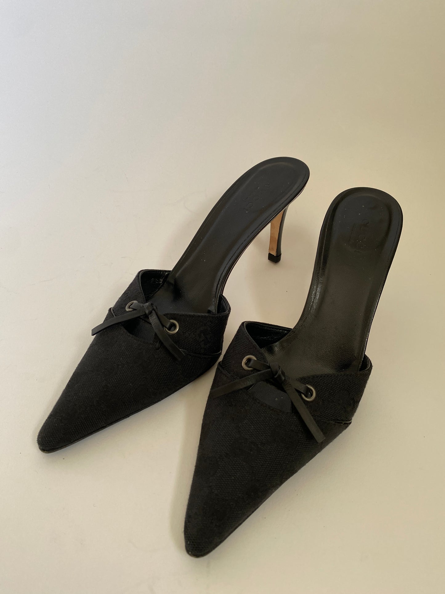 Gucci Monogram Logo Black Mules Size 8