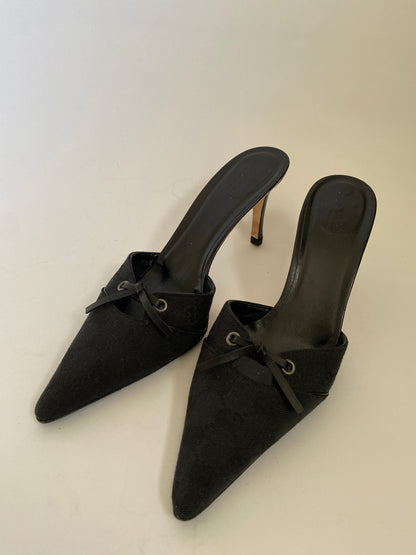 Gucci Monogram Logo Black Mules Size 8