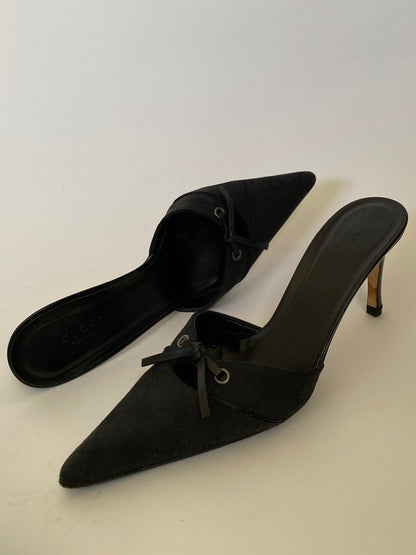 Gucci Monogram Logo Black Mules Size 8