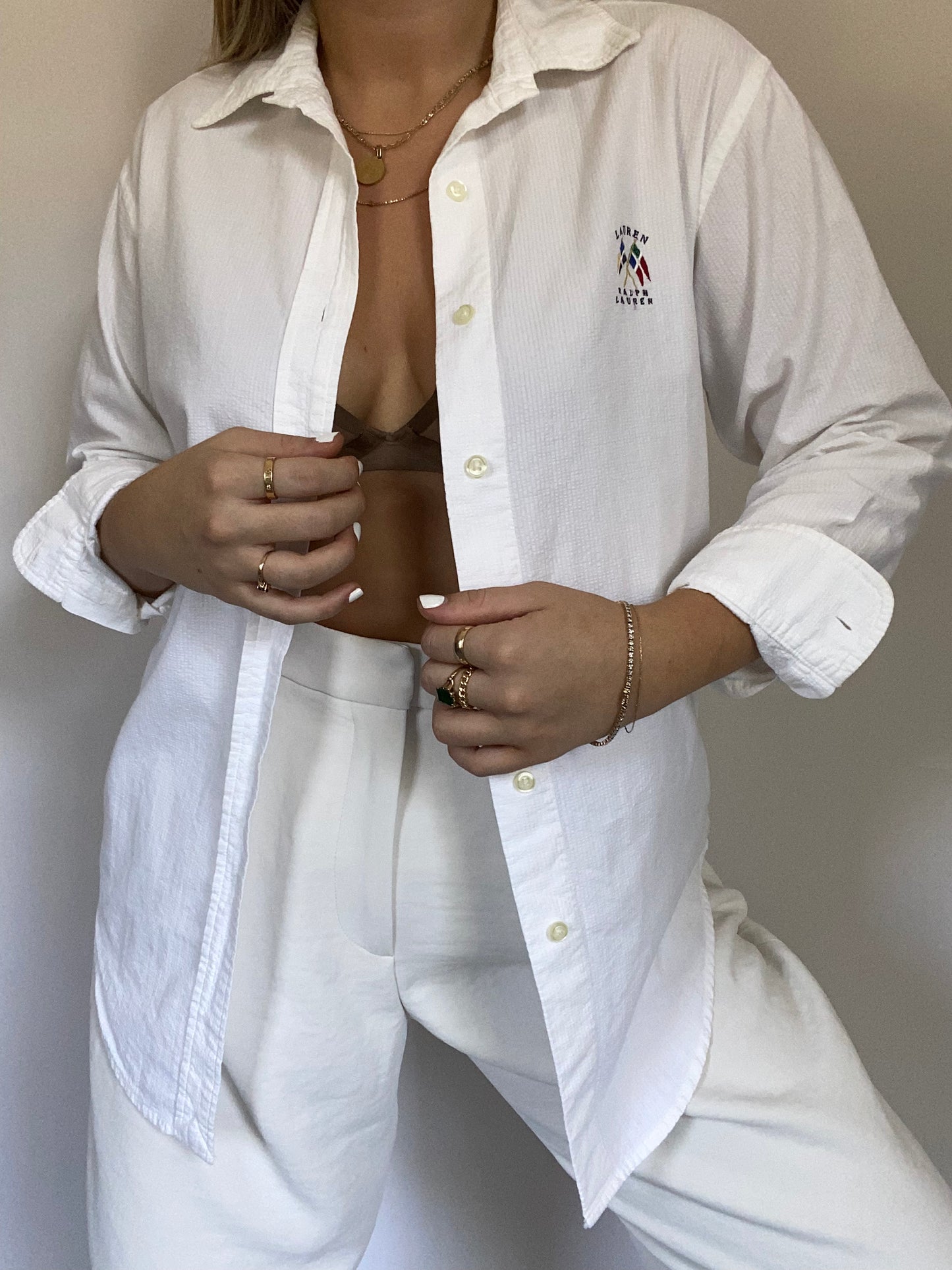 Ralph Lauren Textured White Button Up Size M