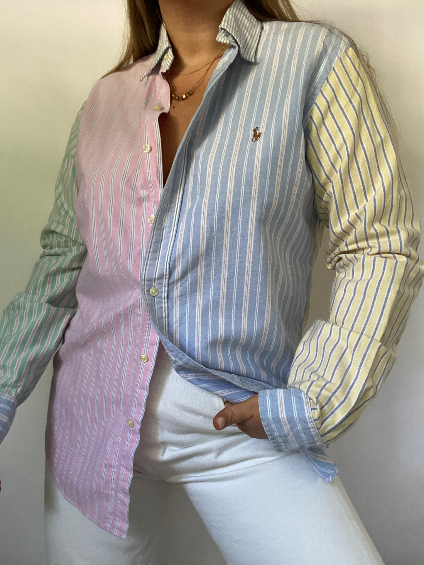 Polo Ralph Lauren Mixed Stripe Patchwork Button Down Size M