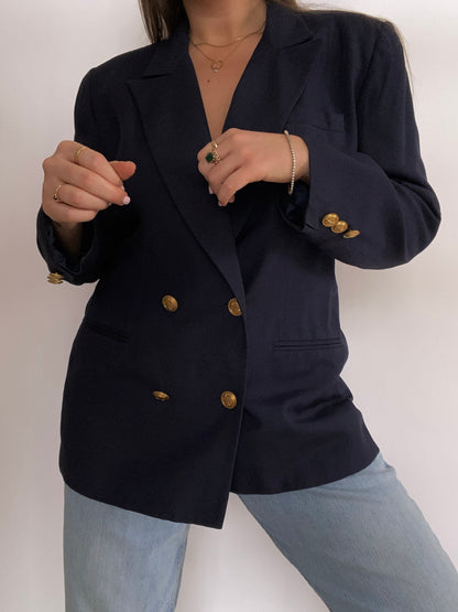 Christian Dior Logo Navy Double Breasted Blazer Size L