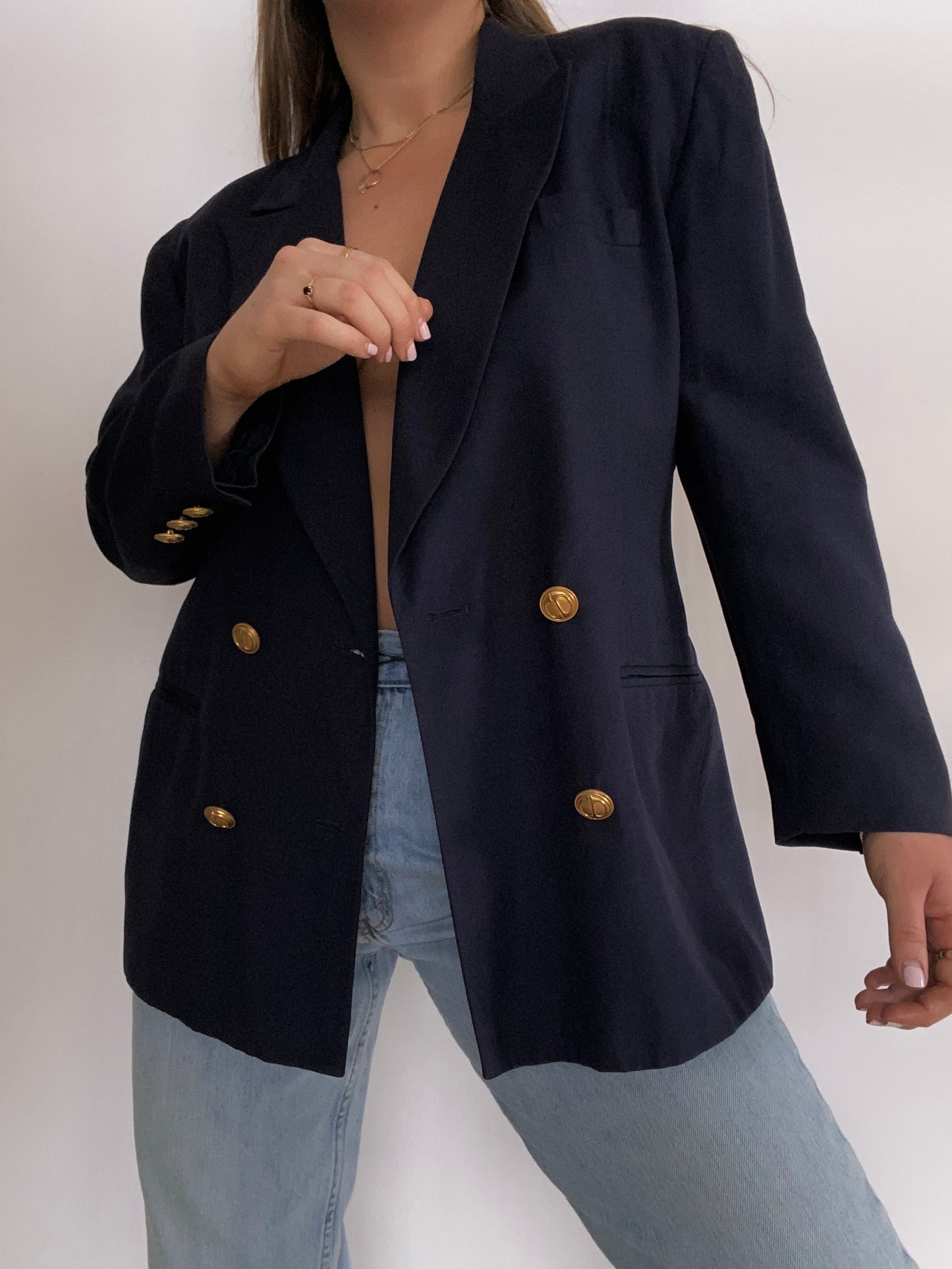Christian Dior Logo Navy Double Breasted Blazer Size L