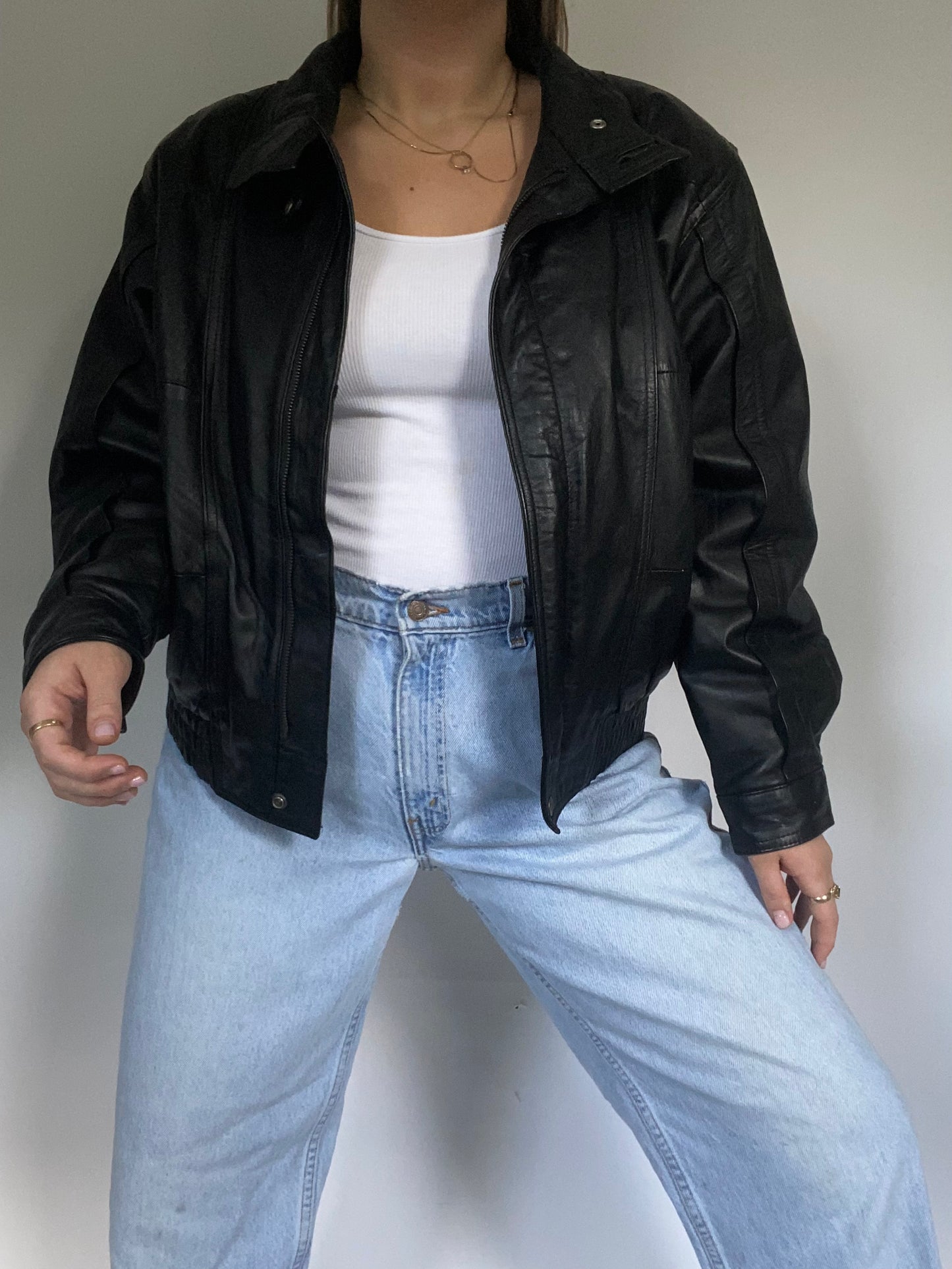 Valentino Black Leather Bomber Jacket Size S/M