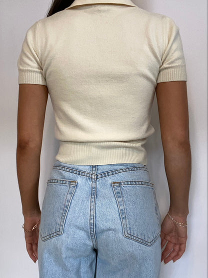 Yves Saint Laurent Ivory Knit Short Sleeve Polo Size XS