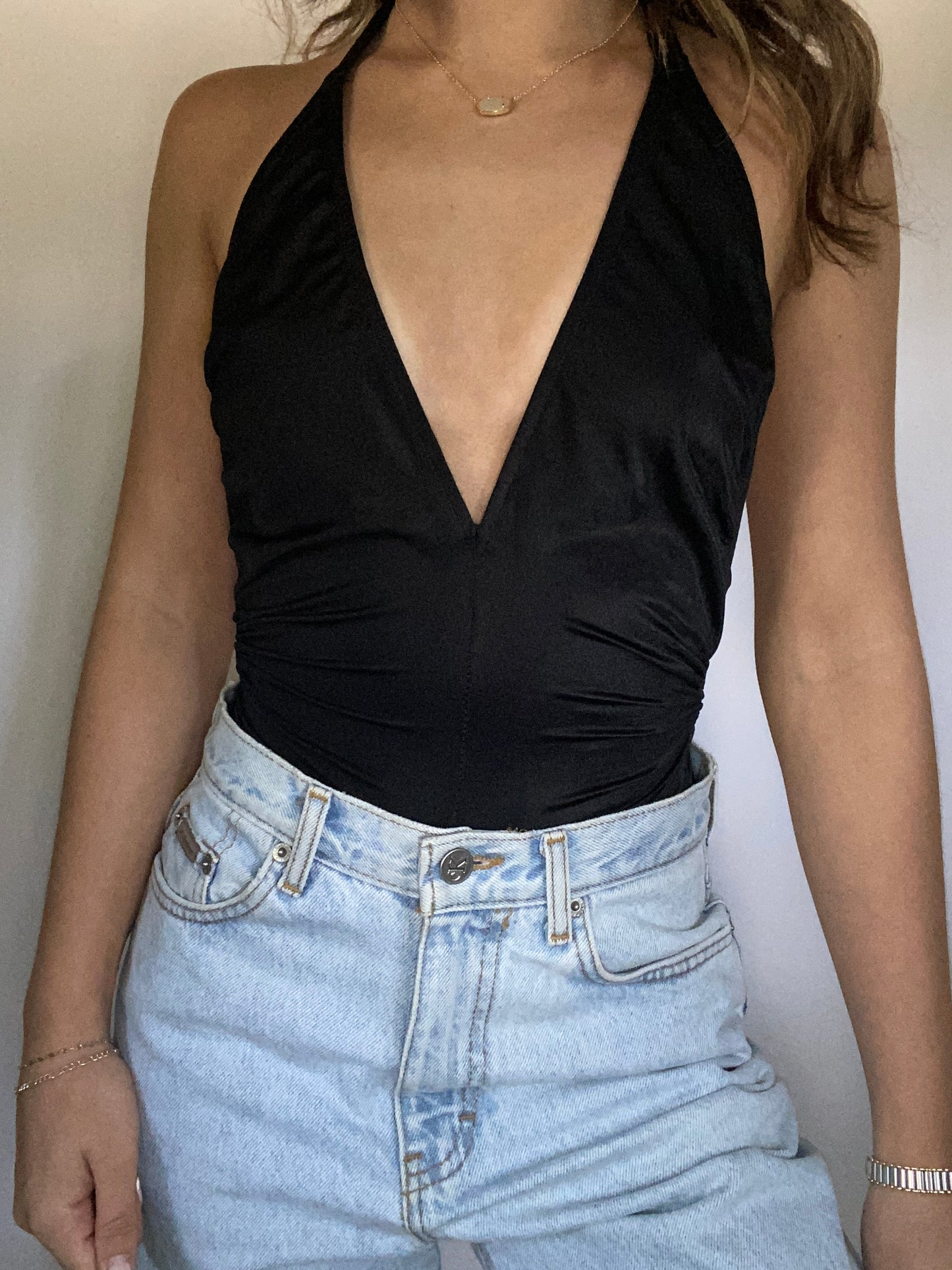 Deadstock Givenchy Logo Plunge Halter One Piece Bathing Suit Size XS