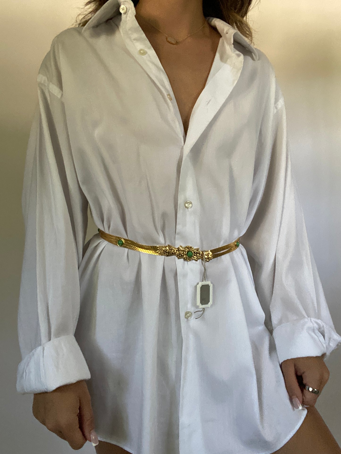 Deadstock Rare Christian Dior Gold Green Cabochon Chain Belt Size S