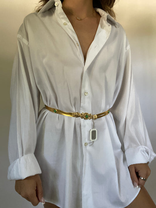 Deadstock Rare Christian Dior Gold Green Cabochon Chain Belt Size S
