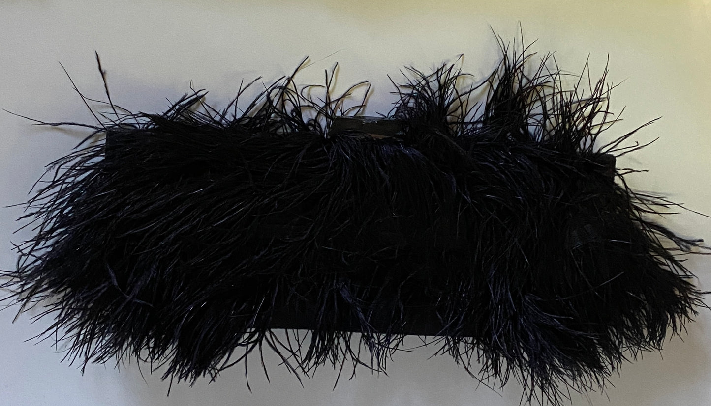 Black Feather Minaudiere Bag