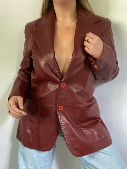 Yves Saint Laurent Burgundy Leather Blazer Jacket Size M/L