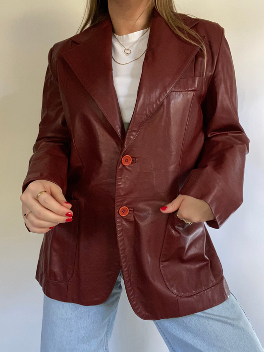 Yves Saint Laurent Cognac Leather Blazer Jacket Size M/L