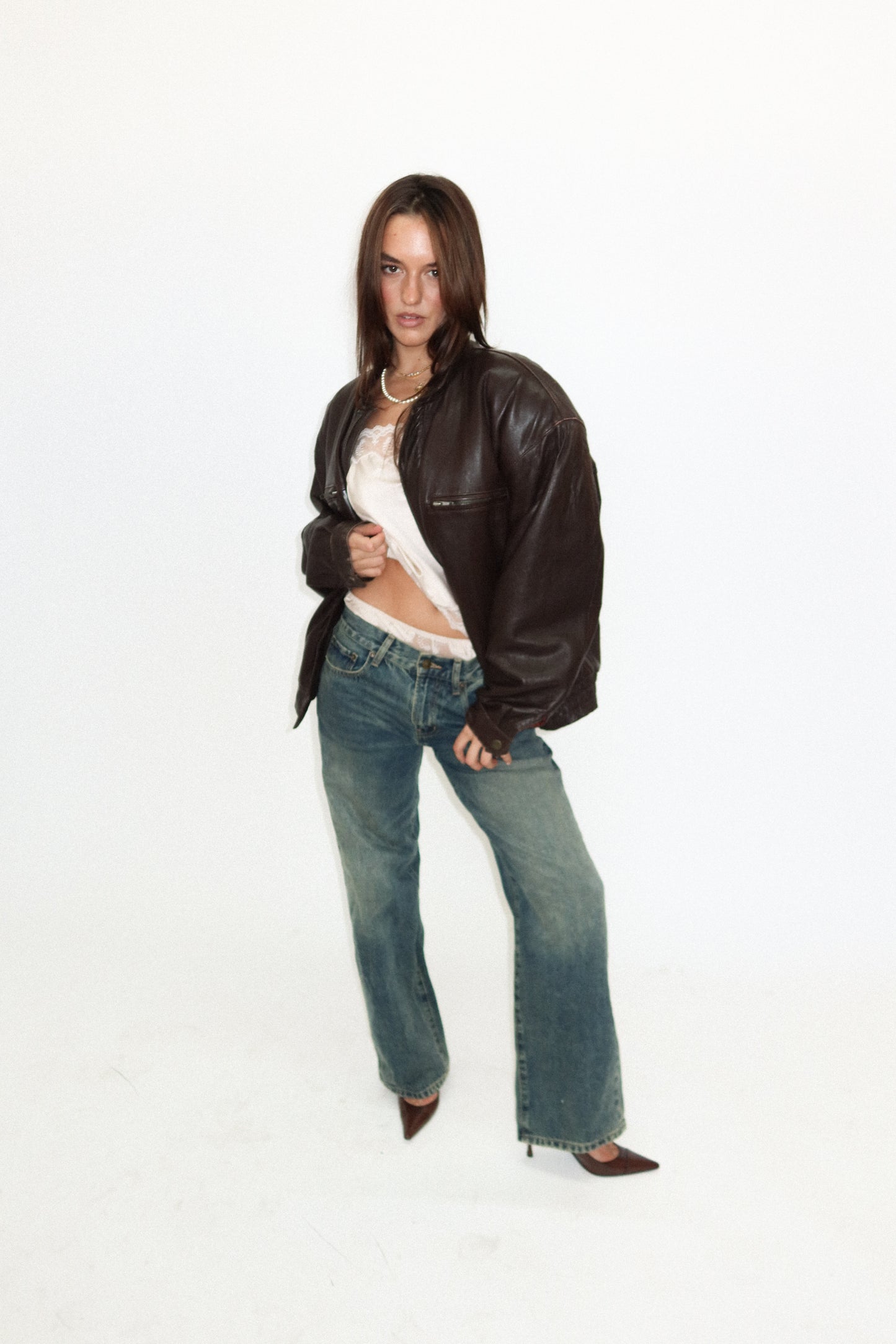 Christian Dior Brown Leather Bomber Jacket Size M/L