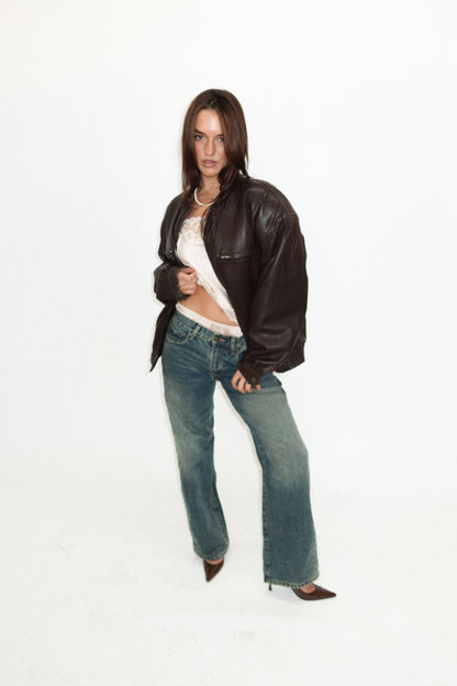 Christian Dior Brown Leather Bomber Jacket Size M/L