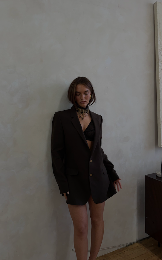 Yves Saint Laurent Logo Brown Blazer Size M